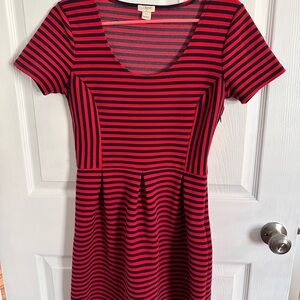 J Crew Red and Navy Striped Skater Dress